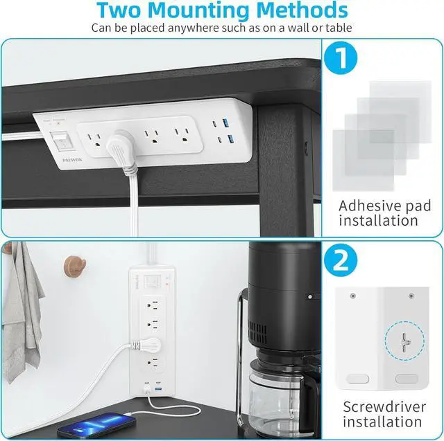 Alt view image 5 of 7 - Electrical Outlet Extender with USB C, Flat Wall Plug Extension Cord with 4 Sockets, Surge Protector Power Strip 15 Amps/1200 Joules, 6.5 Ft Multi-Plug Extension Cable for Home Office Dorm, White
