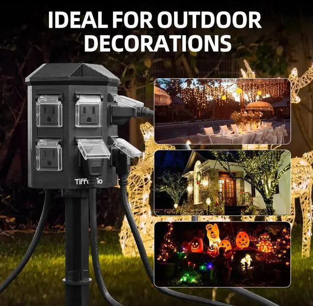 Alt view image 6 of 7 - TiFFCOFiO Outdoor Power Strip Waterproof, 24 Hour Mechanical Timer, 6 ft Extension Cord, 6 Grounded Outlets for Outdoor Lights, ETL Listed (6 FT)