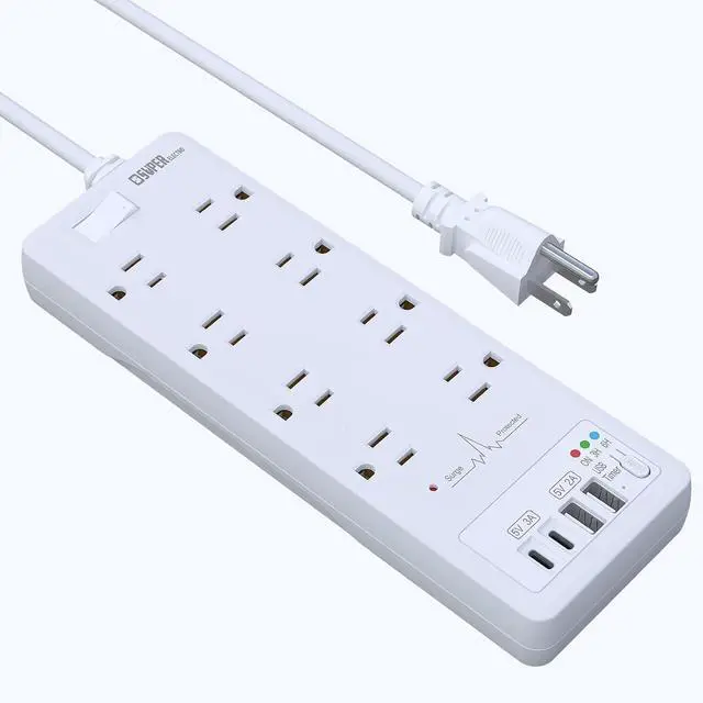 Main image of Surge Protector Power Strip, Extension Cord with USB Timer 8 Outlets(1875W/15A) and 2 USB A+2USB C Ports, ETL Listed, Wall Mountable, 1200J Surge Protector for Home, Office