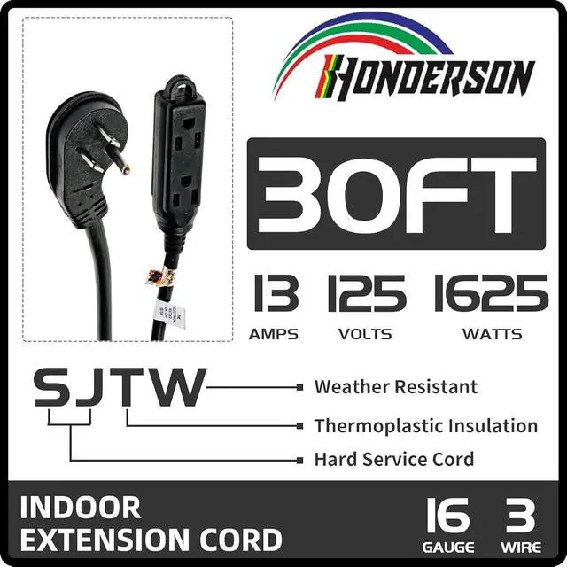 Alt view image 2 of 7 - 3-Outlets Flat Plug Indoor Extension Cord Outlet Extender, UL Listed, 16 Gauge 30FT Black 3 Prong Heavy Duty, 16/3 SJTW 13A Power Strip