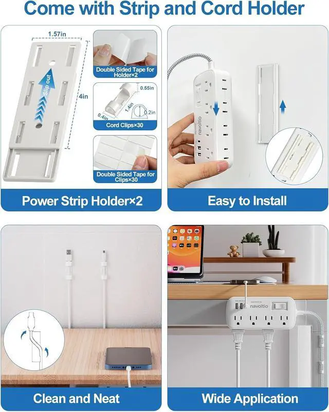 Alt view image 7 of 7 - Extension Cord 25 FT Multiple Outlets - Surge Protector Power Strip 8 AC Outlets 3 USB (3.4A 17W) 1080 Joules Flat Long Braided Cord Wall Mountable for Home College Dorm 13A 1625W
