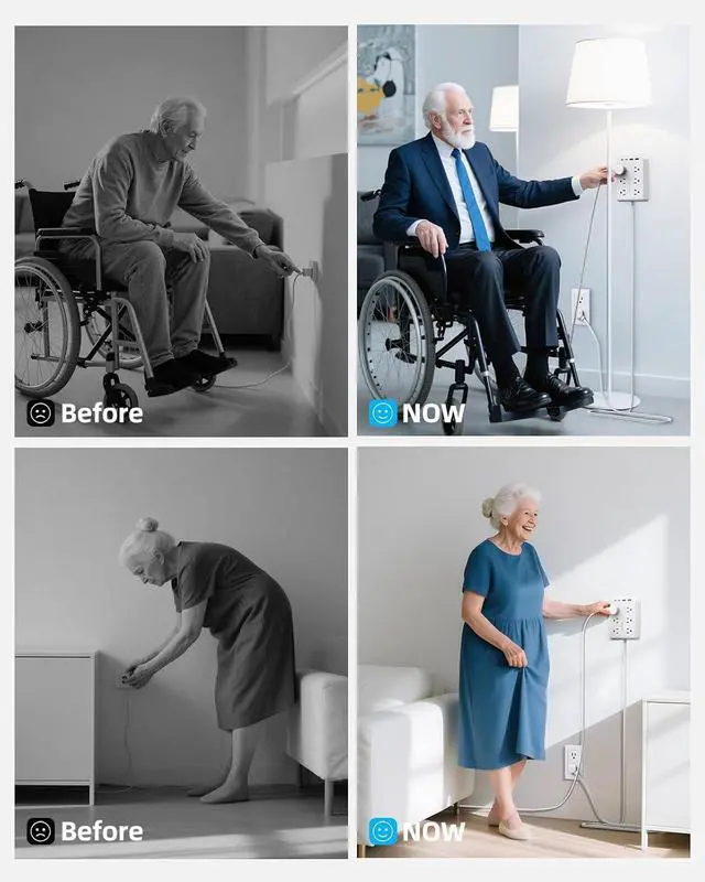 Alt view image 5 of 7 - 5 FT Flat Plug Extension with 4 USB(2 USB C), 6 AC Outlets Multiple Plug Expander Wall Charger, Ultra Thin Extension Cord, Power Strip Surge Protector for Home Office Kitchen. White