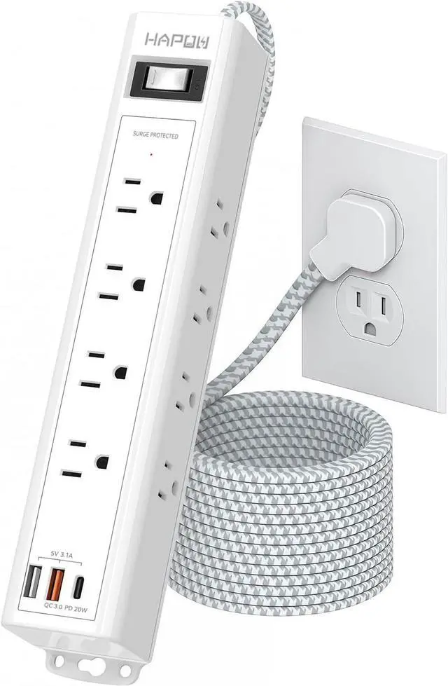 Main image of Surge Protector Power Strip 5 FT Extension Cord with Multiple Outlets - 12 Widely AC Outlets and 3 USB Ports, Flat Plug, Wall Mount Outlet Extender with 1700J Overload Protection, ETL Listed