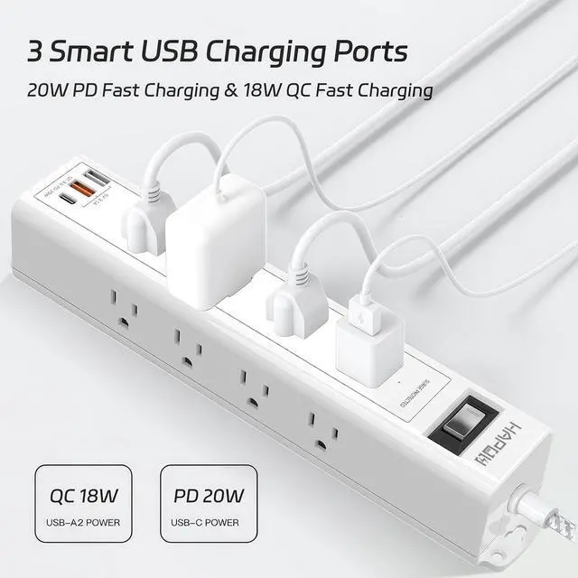 Alt view image 6 of 7 - Surge Protector Power Strip 5 FT Extension Cord with Multiple Outlets - 12 Widely AC Outlets and 3 USB Ports, Flat Plug, Wall Mount Outlet Extender with 1700J Overload Protection, ETL Listed