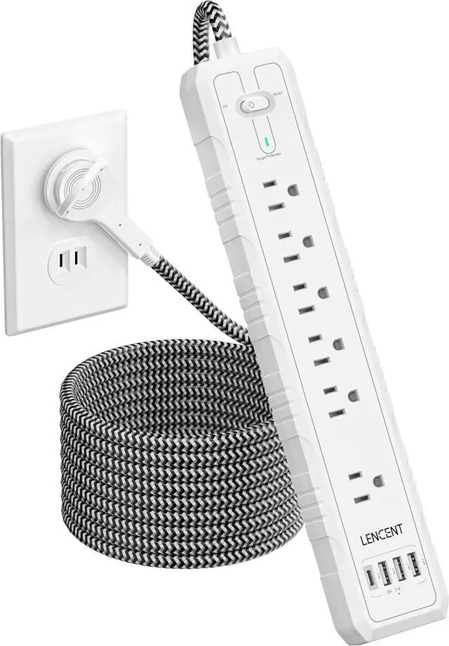 Main image of 2 Prong to 3 Prong Outlet Adapter, LENCENT 2 Prong Power Strip, 1050J 2 Prong Flat Plug Surge Protector, 6ft Extension Cord, 6 AC Outlets & 4 USB(1 Type-C), Ideal for Non-Grounded Outlets