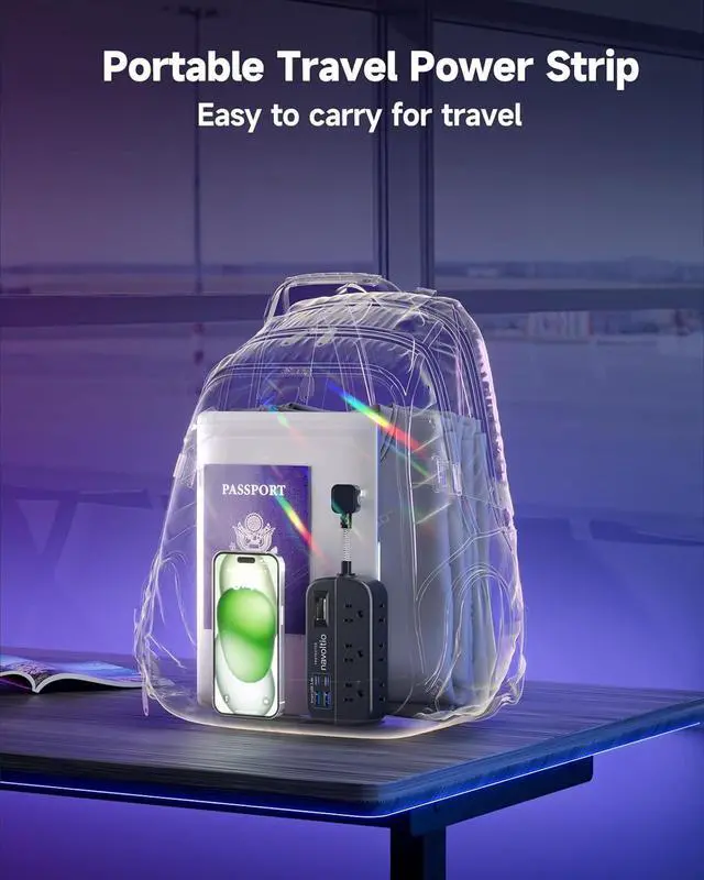 Alt view image 6 of 7 - Short Extension Cord Surge Protector, 6 AC Outlets with 4 USB Fast Charge (5V/3.4A 17W), 3' Mini Extension Cord, Small Compact Power Strip, Flat Outlet Extender, 1080J for Home Office Dorm