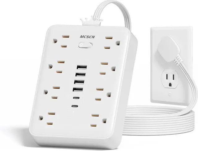 Main image of Surge Protector Power Strip(900J) -MCSCN 8 Outlets 6 USB - 15A/1875W - 10ft Extension Cord,Ultra-Thin Plug & Cord - UL Certified - Home/Office Use