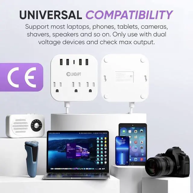 Alt view image 4 of 7 - European Plug Adapter, Unidapt US to UK Europe Power Strip for EU/UK/US with USB C and 4 USB Ports, 3 AC Outlets, Wall Mountable, 5ft Extension Cord, for Travel Cruise Ship Home