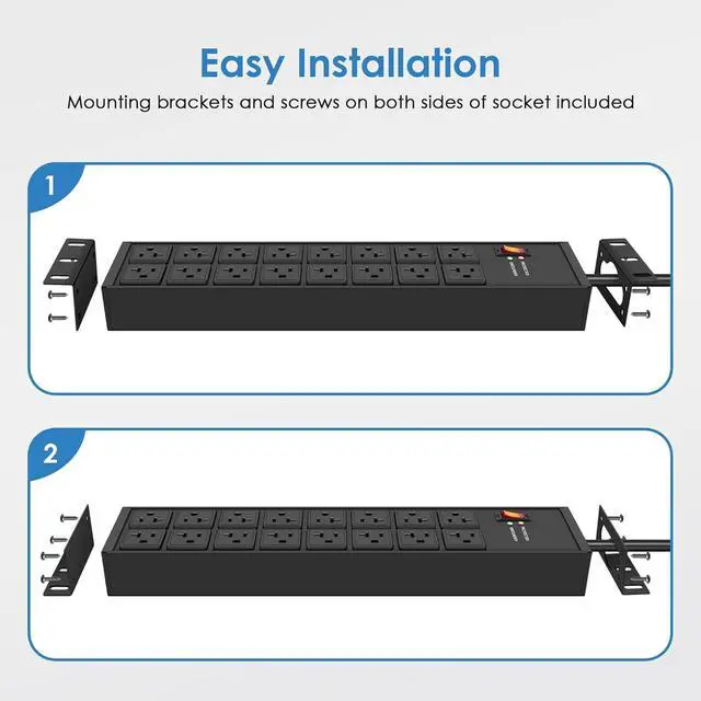 Alt view image 6 of 7 - JUNNUJ Heavy Duty 20 Amp Power Strip 4800J, 16 Outlets 12 Gauge Garage Industrial Surge Protector, High Amp 5-15P Adapter Shop 6-20R T-Slot Metal Outlet, 6 FT Extension Cord Commercial for Appliance