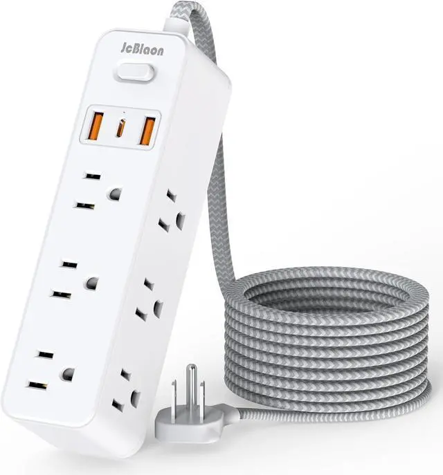Main image of Flat Plug Power Strip Surge Protector, 5ft Ultra Thin Extension Cord with 4 USB Wall Charger(2 USB C Port), 6 Widely-Spaced Outlets Power Strip Compact for Travel, Office, Dorm Room Essentials (White)