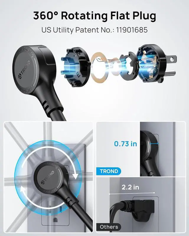 Alt view image 2 of 7 - TROND Surge Protector Power Strip 360° Rotating Flat Plug, 24 AC Outlets, 4000 Joules, 6ft Heavy Duty Extension Cord 1875W, ETL Listed, Ideal for Gaming Office Home Dorm Room Essentials Black