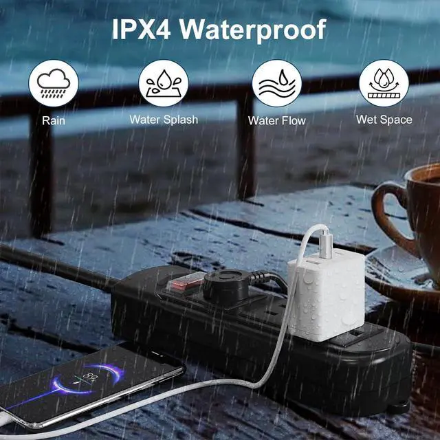 Alt view image 2 of 6 - Outdoor Power Strip Weatherproof, 25FT Heavy Duty Outdoor Extension Cord with 3 Outlets, Overload Protection, IPX4 Waterproof, Surge Protector for Kitchen, Bathroom, Patio (6FT-Black)