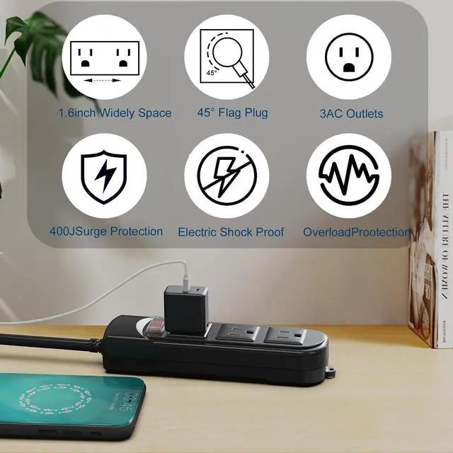 Alt view image 4 of 6 - Outdoor Power Strip Weatherproof, 25FT Heavy Duty Outdoor Extension Cord with 3 Outlets, Overload Protection, IPX4 Waterproof, Surge Protector for Kitchen, Bathroom, Patio (6FT-Black)