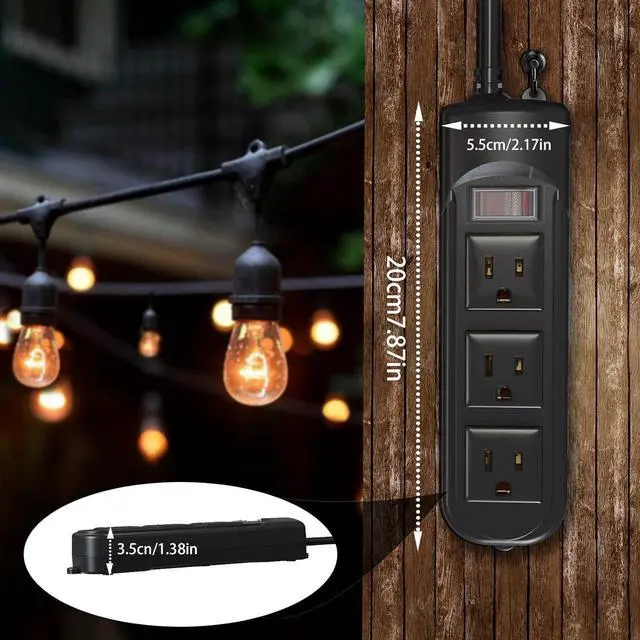 Alt view image 5 of 6 - Outdoor Power Strip Weatherproof, 25FT Heavy Duty Outdoor Extension Cord with 3 Outlets, Overload Protection, IPX4 Waterproof, Surge Protector for Kitchen, Bathroom, Patio (6FT-Black)