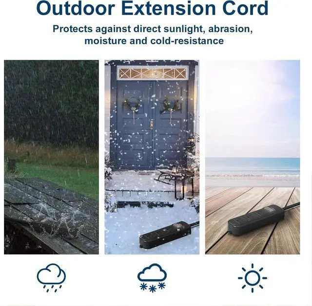 Alt view image 3 of 6 - Outdoor Power Strip Weatherproof, 25FT Heavy Duty Outdoor Extension Cord with 3 Outlets, Overload Protection, IPX4 Waterproof, Surge Protector for Kitchen, Bathroom, Patio (6FT-Black)