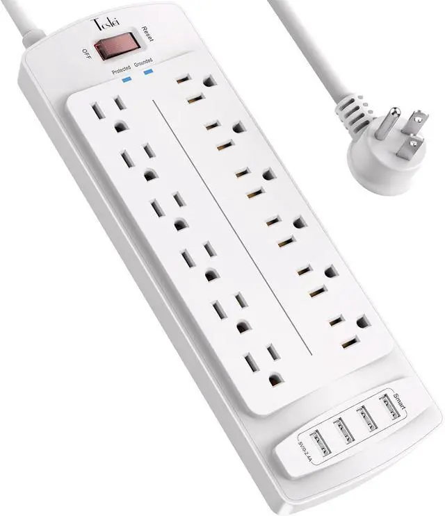 Main image of Power Strip, Tcstei Surge Protector with 12 Outlets and 4 USB Ports, 6 Feet Extension Cord (1875W/15A) for for Home, Office, Dorm Essentials, 2700 Joules, ETL Listed, (White)