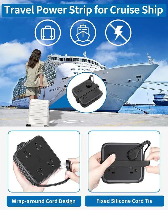 Alt view image 7 of 7 - 10FT Extension Cord, Flat Extension Cord with 8 Widely Outlets 3 USB Ports, Flat Plug Power Strip, 3-Sided Outlet Extender, Wall Mounted Extension Cord with Multiple Outlets for Home Office Dorm Room