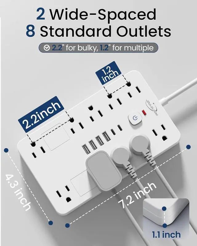 Alt view image 4 of 7 - Surge Protector Power Strip,10 Outlets(1850W/15A) with 6 USB Ports (2 USB C), 6 Feet Extension Cord Wall Mount Power Strip, ETL Listed for Home, Dorm Room