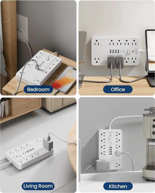 Alt view image 7 of 7 - Surge Protector Power Strip,10 Outlets(1850W/15A) with 6 USB Ports (2 USB C), 6 Feet Extension Cord Wall Mount Power Strip, ETL Listed for Home, Dorm Room