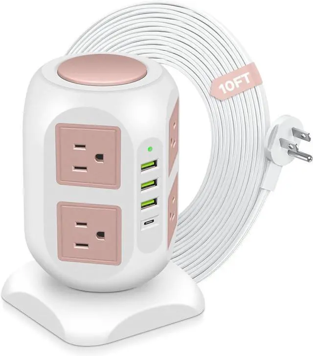 Main image of Rose Gold Power Strip Desk Accessories for Women, Girls - Flat Plug Outlet Extender (8 Outlet 4 USB Port) - 10FT Extension Cord Tower Surge Protector - USB C Charging Station - Home Office Room Decor