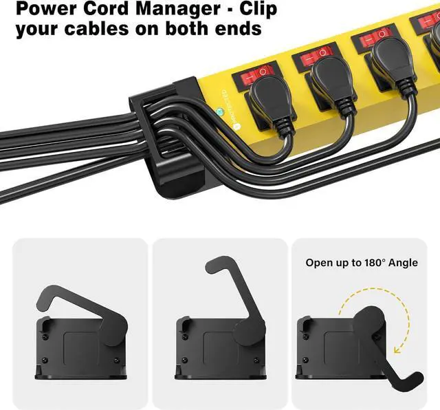 Alt view image 2 of 7 - Heavy Duty Power Strip - 6 Outlet Power Strip with 6 Individual Switches Cord Manager Surge Protector 1200J Home Office Garage Industrial Workshop