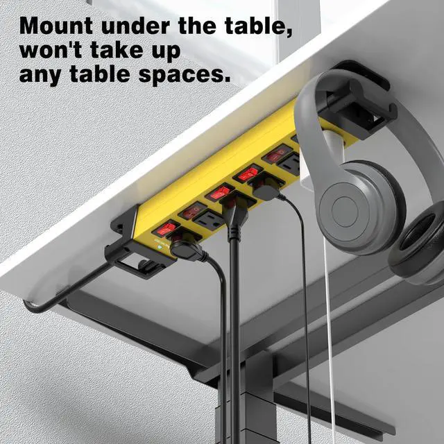 Alt view image 6 of 7 - Heavy Duty Power Strip - 6 Outlet Power Strip with 6 Individual Switches Cord Manager Surge Protector 1200J Home Office Garage Industrial Workshop