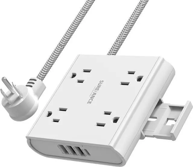 Main image of 4-Outlet Power Strip with USB C-SUREANCE Surge Protector, 4 USB Ports, 1050J, 5FT Extension Cord, Flat Plug, Wall Mountable, ETL Listed - Desktop Charging Station for Home, Office, Dorm Essentials