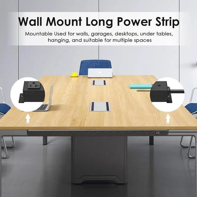 Alt view image 7 of 7 - JUNNUJ Long Metal 16 Outlet Power Strip,Wide Spaced Garage Industrial Heavy Duty Power Strip,Surge Protection 4800J,Wall Mount Screws Outlet with Switch 5-15P High Amp 6-20R T-Slot (Black, 6FT)