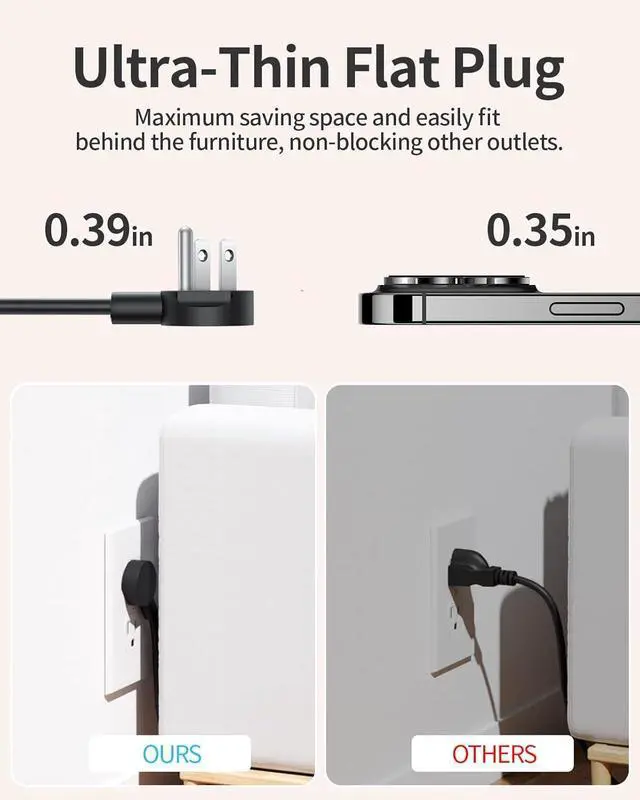 Alt view image 4 of 6 - Extra Long Extension Cord 25 ft, NTONPOWER Flat Plug Power Strip with 3 Outlets 3 USB Ports(1 USB C), Flat Plug Extension Cord, Extension Cord with Multiple Outlets for Lndoor, Home, Office, Dorm