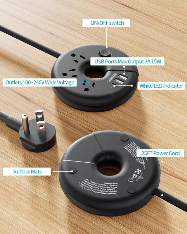 Alt view image 5 of 6 - Extra Long Extension Cord 25 ft, NTONPOWER Flat Plug Power Strip with 3 Outlets 3 USB Ports(1 USB C), Flat Plug Extension Cord, Extension Cord with Multiple Outlets for Lndoor, Home, Office, Dorm