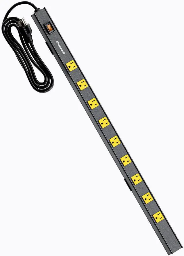 Main image of DEWENWILS 9 Outlet Heavy Duty Power Strip with Circuit Breaker, UL Listed, Wide Spaced Long Power Strip, 6FT Power Cord, Wall Mount Metal Power Bar for Workshop, Enclosed Garage, Office, Workbench