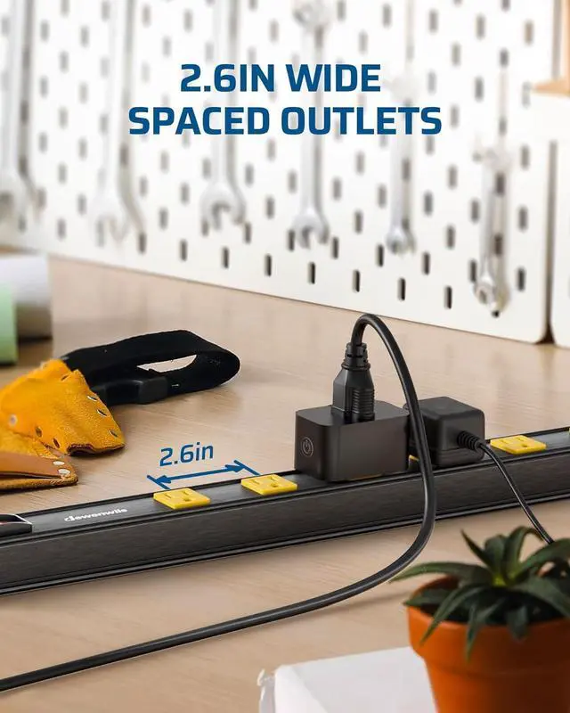 Alt view image 3 of 7 - DEWENWILS 9 Outlet Heavy Duty Power Strip with Circuit Breaker, UL Listed, Wide Spaced Long Power Strip, 6FT Power Cord, Wall Mount Metal Power Bar for Workshop, Enclosed Garage, Office, Workbench