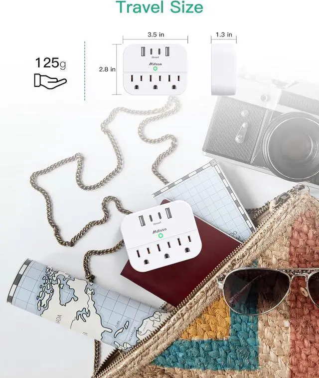 Alt view image 6 of 7 - Cruise Ship Essentials, Cruise Power Strip with Foldable Plug, Travel Essentials with USB C, Outlet Extender No Surge Protector, Multi Plug Wall Outlet with 3 Outlets,Outlet Adapter Japan Plug Adapter