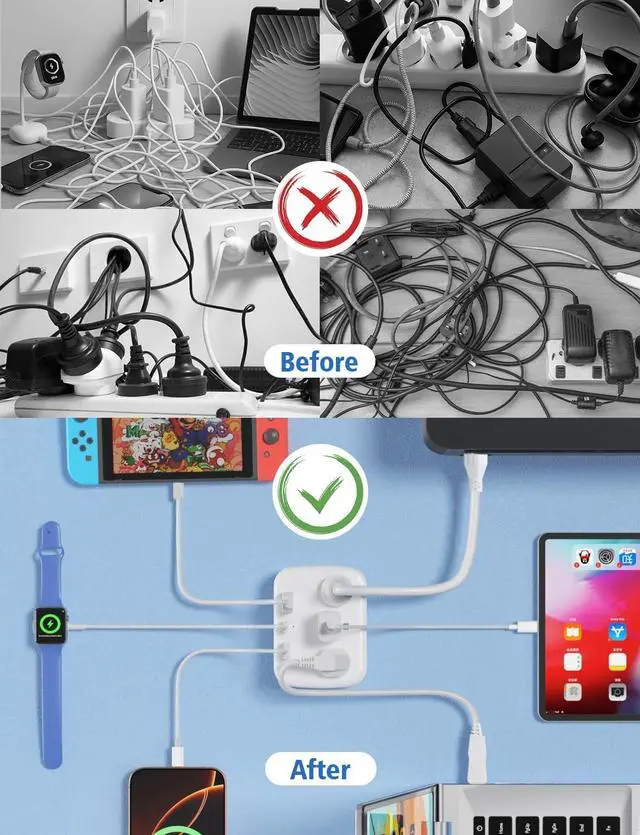 Alt view image 5 of 7 - 3 Outlet Extender Multi Plug Wall Outlets, Surge Protector, Wall Plug Splitter with 3 AC Outlets & 3 USB Ports (2 USB-A + 1 USB-C), Plug Adapter for Home/Office/Hotel/Travel, White(2 Pack)