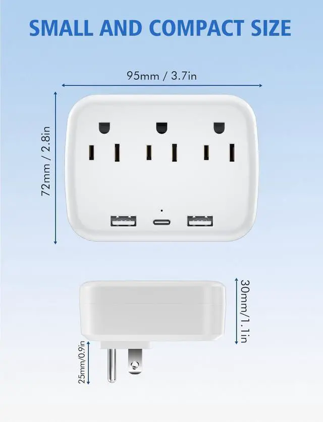 Alt view image 6 of 7 - 3 Outlet Extender Multi Plug Wall Outlets, Surge Protector, Wall Plug Splitter with 3 AC Outlets & 3 USB Ports (2 USB-A + 1 USB-C), Plug Adapter for Home/Office/Hotel/Travel, White(2 Pack)