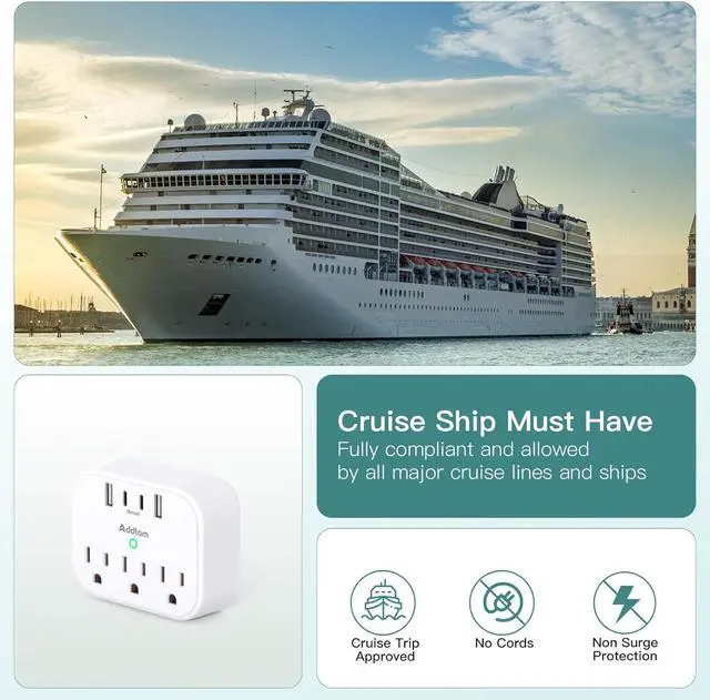 Alt view image 2 of 7 - Cruise Ship Essentials - Cruise Approved Power Strip Non Surge Protector, Travel Plug Adapter with 3 Outlets 4 USB (2 USB-C), Foldable Outlet Extender for Travel Cruise Must Have