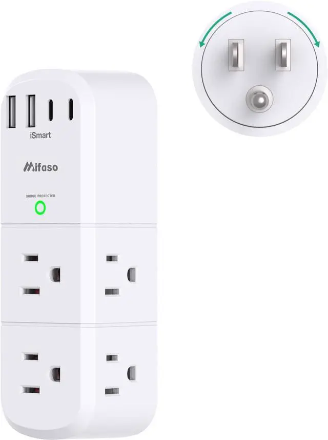 Main image of Surge Protector Outlet Extender with Rotating Plug, 6 AC Multi Plug Wall Outlets and 4 USB Ports, 1800 Joules, Swivel Power Strip Electrical Splitter for Home Decor Apartment Dorm Room Essentials