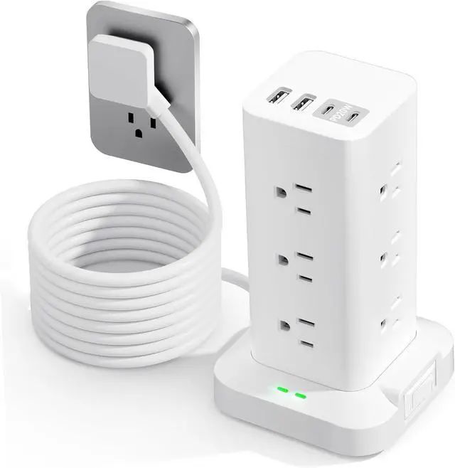 Main image of Surge Protector Power Strip, 6FT Flat Plug Extension Cord with 12 AC Outlets, 4 USB Charger(2 USB C Port), 1200 Joules Overload Protection, Desk Charging Station for Home Office, Dorm Room Essentials
