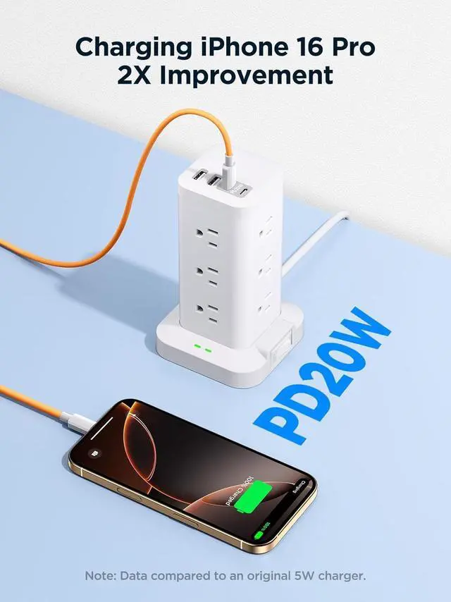 Alt view image 7 of 7 - Surge Protector Power Strip, 6FT Flat Plug Extension Cord with 12 AC Outlets, 4 USB Charger(2 USB C Port), 1200 Joules Overload Protection, Desk Charging Station for Home Office, Dorm Room Essentials