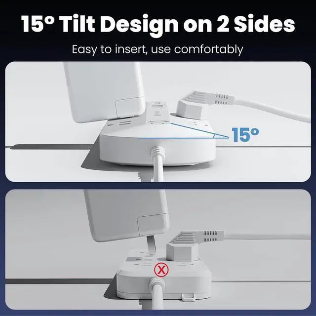 Alt view image 4 of 7 - Flat Plug PD20W USB C Power Strip, 12-in-1 Power Strip Surge Protection with 8 AC, 2 USB A & 2 USB C, 5ft Extension Cord, Wall Mount, Desk USB Charging Station, Home Office Essentials