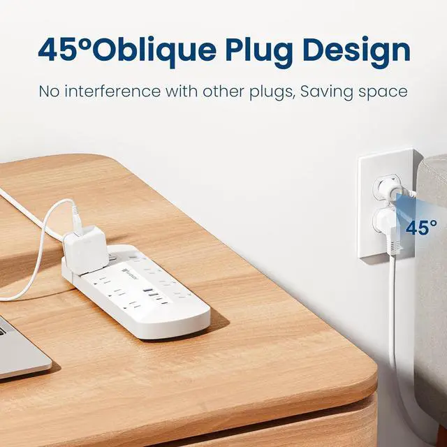 Alt view image 5 of 7 - Flat Plug PD20W USB C Power Strip, 12-in-1 Power Strip Surge Protection with 8 AC, 2 USB A & 2 USB C, 5ft Extension Cord, Wall Mount, Desk USB Charging Station, Home Office Essentials