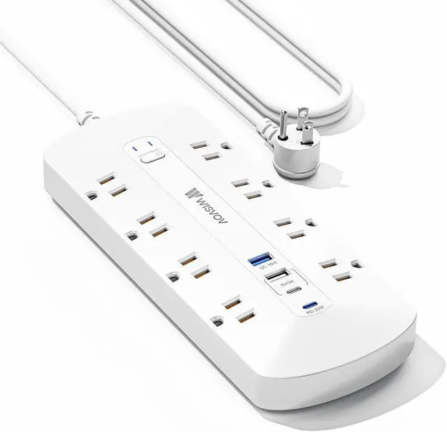 Main image of Flat Plug PD20W USB C Power Strip, 12-in-1 Power Strip Surge Protection with 8 AC, 2 USB A & 2 USB C, 5ft Extension Cord, Wall Mount, Desk USB Charging Station, Home Office Essentials