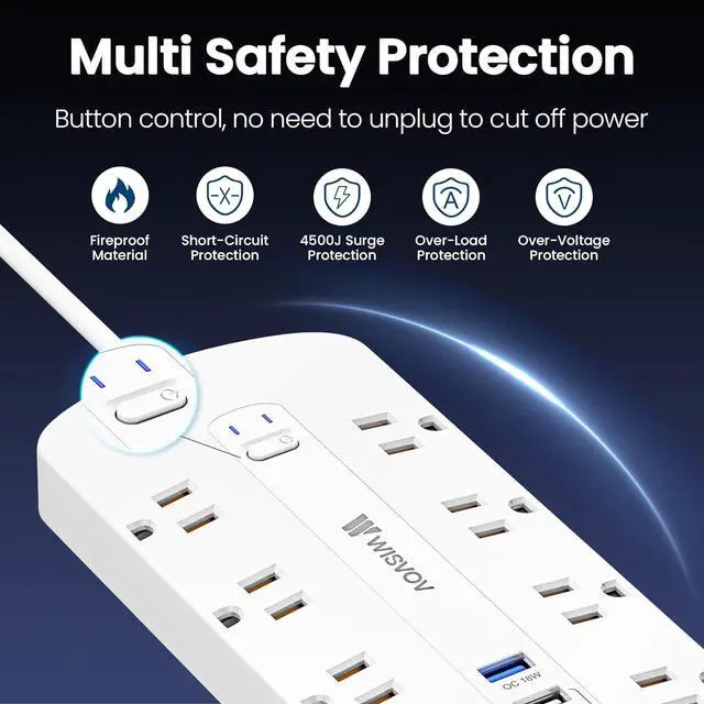 Alt view image 6 of 7 - Flat Plug PD20W USB C Power Strip, 12-in-1 Power Strip Surge Protection with 8 AC, 2 USB A & 2 USB C, 5ft Extension Cord, Wall Mount, Desk USB Charging Station, Home Office Essentials