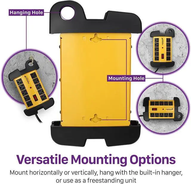 Alt view image 4 of 7 - Fosmon 10-Outlets Heavy Duty Power Strip Metal Surge Protector with 3150 Joules & 15 Amps, 15-FT Wall Mountable Extension Cord for Garage, Workshop, Garden, Kitchen, Office, School, ETL Listed