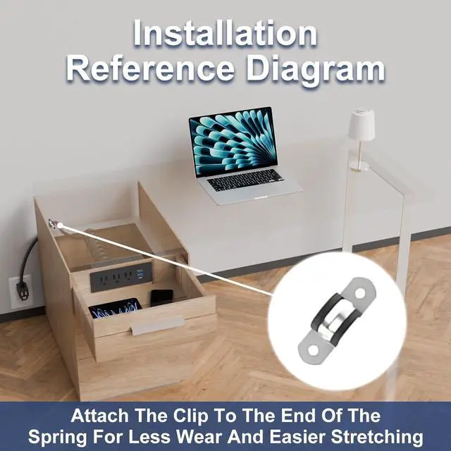 Alt view image 3 of 7 - Docking Drawer Charging Station,Mounted Furniture Drawer Outlet Kit with Outlet Extender - 5FT Power Cord with Spring Cable, UL Listed for Safe & Tidy Drawer Installation