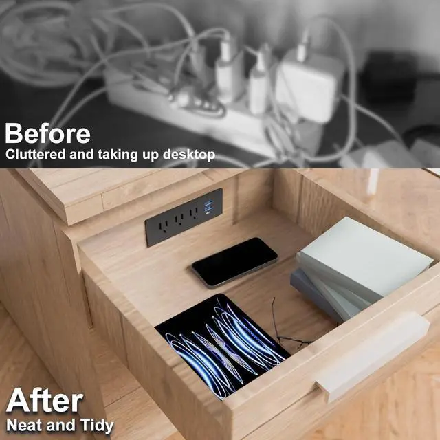 Alt view image 5 of 7 - Docking Drawer Charging Station,Mounted Furniture Drawer Outlet Kit with Outlet Extender - 5FT Power Cord with Spring Cable, UL Listed for Safe & Tidy Drawer Installation