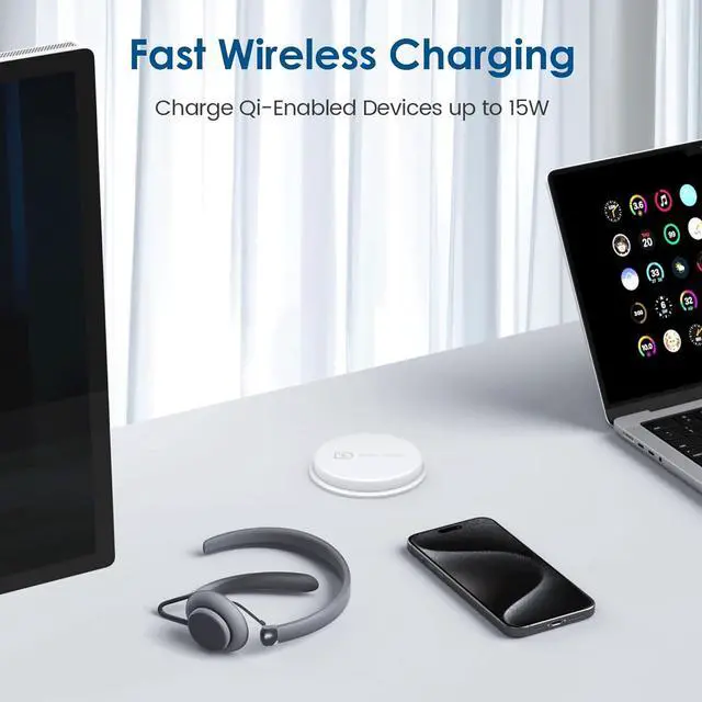 Alt view image 3 of 7 - Recessed Power Grommet 3-inch Hole, 15W Wireless Charger, 20W USB C Fast Charging Station,2 AC Plug, Flush Mount Countertop Outlet, Workspace Essential Desk Hole Cover for Cables White