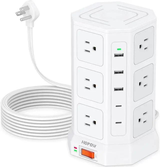 Main image of Surge Protector Power Strip - 12 AC Outlets & 5 USB (2 USB C), 1875W/15A, 1700J Surge Protector Tower, Extension Cord with Multiple Outlets, 6.5FT Charging Station for Home Office Dorm