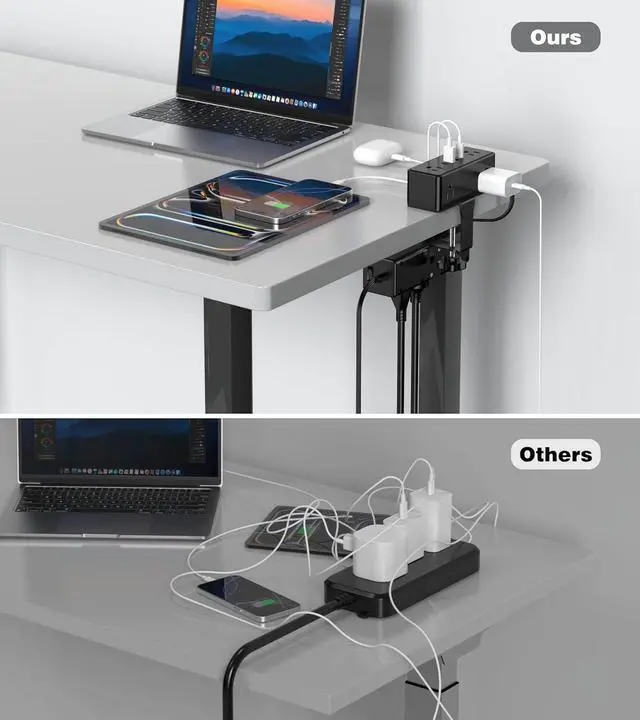 Alt view image 4 of 7 - Dual Layer Desk Clamp Power Strip, 19 in 1 Desktop Edge Mount Surge Protector with 4 USB Ports(2 USB-C) & 15 AC Outlets, Ultra Thin Flat Plug & 5FT Power Cord for Office Home(ETL Listed)