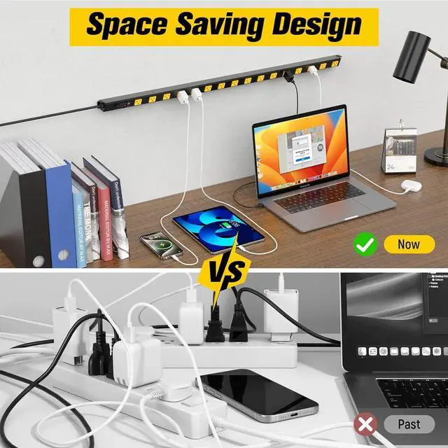 Alt view image 5 of 7 - HHSOET 16 Outlet Long Power Strip, 10FT Heavy Duty Power Strip with 4800J Surge Protection, 20a Mountable Wide-Spaced Outlets for Home, Office, Garage & Workshop - ETL Certified